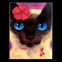 Siamese Cat Feline Pet Painting - Multi postcards