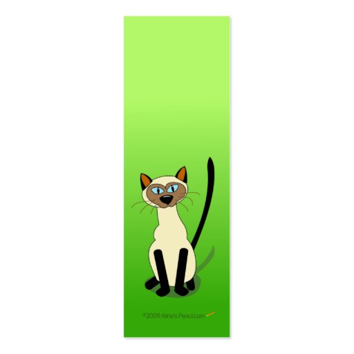 Siamese Cat Mini Bookmarks (Green) Business Card Templates (front side)