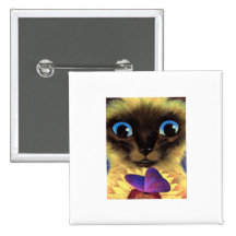 Siamese Cat Painting With Butterfly - Multi Pinback Buttons