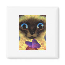Siamese Cat Painting With Butterfly - Multi Refrigerator Magnet