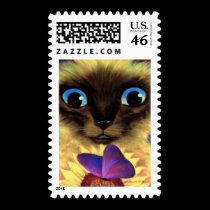 Siamese Cat Painting With Butterfly - Multi stamps