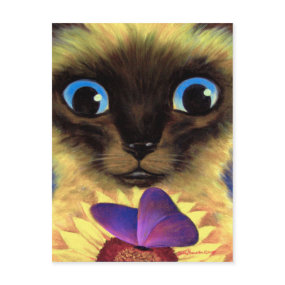 Siamese Cat Painting With Butterfly - Multi postcard
