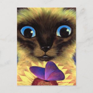 Siamese Cat Painting With Butterfly - Multi postcard