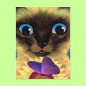 Siamese Cat Painting With Butterfly - Multi postcards