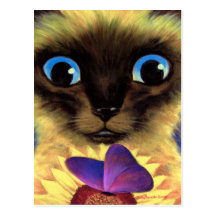 Siamese Cat Painting With Butterfly - Multi Post Cards