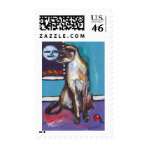 Siamese cat senses smiling moon postage