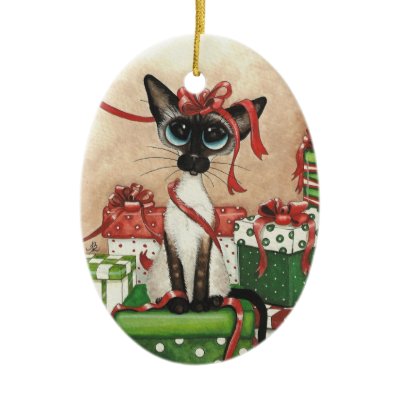 Siamese Red Ribbon Christmas Ornaments