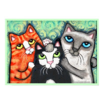 Siamese Tabby and Tuxedo Cats Posing Art Print by jamiecreates1 Siamese Tabby and Tuxedo Cats Posing Art Print