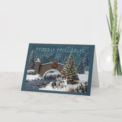 Siberian Husky Christmas Evening cards