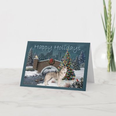 Siberian Husky Christmas Evening cards