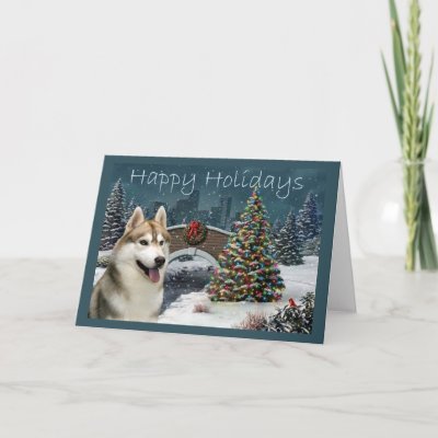 Siberian Husky Christmas Evening cards