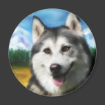 Siberian Husky Dog Art - Solar Refrigerator Magnets
