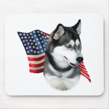 Siberian Husky Flag Mouse Mats