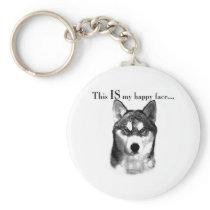 Siberian Husky Happy Face Key Chain