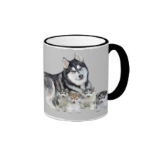 Siberian Husky & Puppies Mug