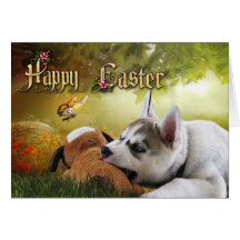 Siberian Husky Puppy Easter Card