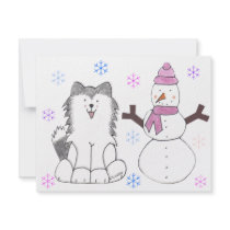 Siberian Husky & Snowman invitations by giftsjustforuholiday Siberian Husky & Snowman invitations