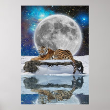 Siberian Tiger, Snow & Moon Fantasy Art Poster