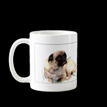 Sick pug with thermometer mug