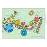 Side view of children playing on tree branch greeting cards