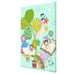 Side view of children studying by potted plant canvas print