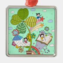 Side view of children studying by potted plant christmas ornaments