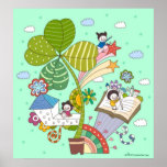 Side view of children studying by potted plant print