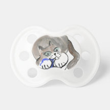 Sidney Gnaws on Blue Yarn Baby Pacifier