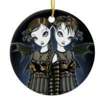 sienna, celeste, twins, dragons, gothic, gold, amber, fairy, faery, fae, faerie, faeries, fairies, fantasy, art, big, eyed, gemini, myka, jelina, mika, Ornament with custom graphic design