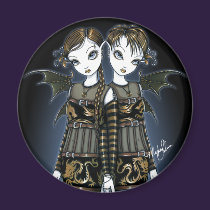 "Sienna & Celeste" Dragon Twin Fairies Art Magnet