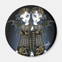 "Sienna & Celeste" Dragon Twin Fairies Art Magnet