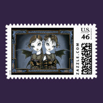 "Sienna & Celeste" Dragon Twin Fairies Art Postage postage