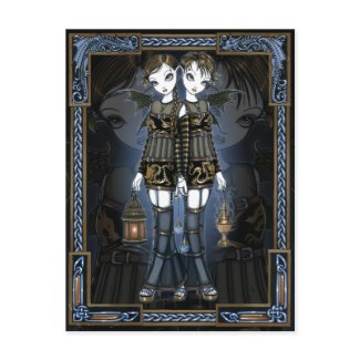 Sienna & Celeste Gothic Dragon Twins Fae Postcard postcard