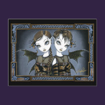 Sienna & Celeste Gothic Dragon Twins Fae Postcard postcards