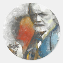 sigmund,freud,psychoanalysis,artsproject,portrait,painting,tempera,psychotherapy,existence,pencil,wall,decor,interpretation,medicine,clinical,modern,contemporaty,followers,physicians,mind,medical,researcher,unconscious, Sticker with custom graphic design