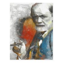 sigmund,freud,psychoanalysis,artsproject,portrait,painting,tempera,psychotherapy,existence,pencil,wall,decor,interpretation,medicine,clinical,modern,contemporaty,followers,physicians,mind,medical,researcher,unconscious, Postcard with custom graphic design
