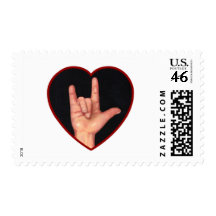 SIGN LANGUAGE I LOVE YOU HEART, HAND POSTAGE STAMP