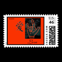 Sign Language I Love You/Japanese Sympol for Love stamps