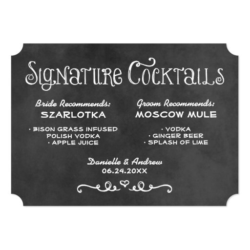 Signature Cocktails Sign | Black Chalkboard Card (front side)