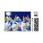 Silent Night Winter Folk Art Postage Stamp