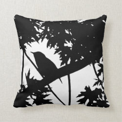 Silhouette Black & White house Wren in Maple Tree Throw Pillow