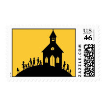 Silhouette  Church & People Design Postage Stamp