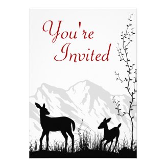 Silhouette Deer and Mountains Baby Shower Invite