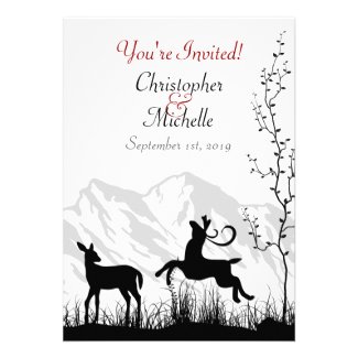 Silhouette Deer and Mountains Wedding Invitaiton Announcements