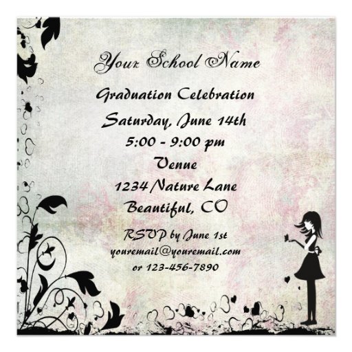 Silhouette Girl with Butterfly Graduation Invite