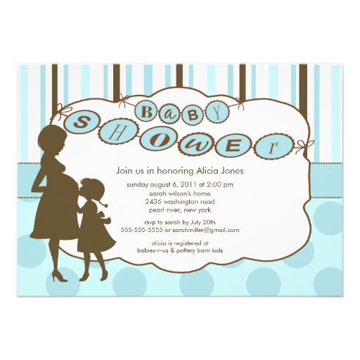 Silhouette Mom Baby Shower Baby Boy Blue Brown Announcement