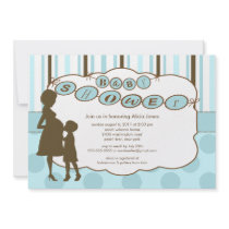 Silhouette Mom Baby Shower Baby Boy Blue Announcement