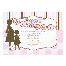 Silhouette Mom Baby Shower Baby Girl Pink Personalized Announcement