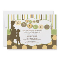Silhouette Mom Baby Shower Baby Green yellow Brown Custom Invites