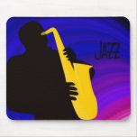 Silhouette of a jazz player, blue & purple mouse pad